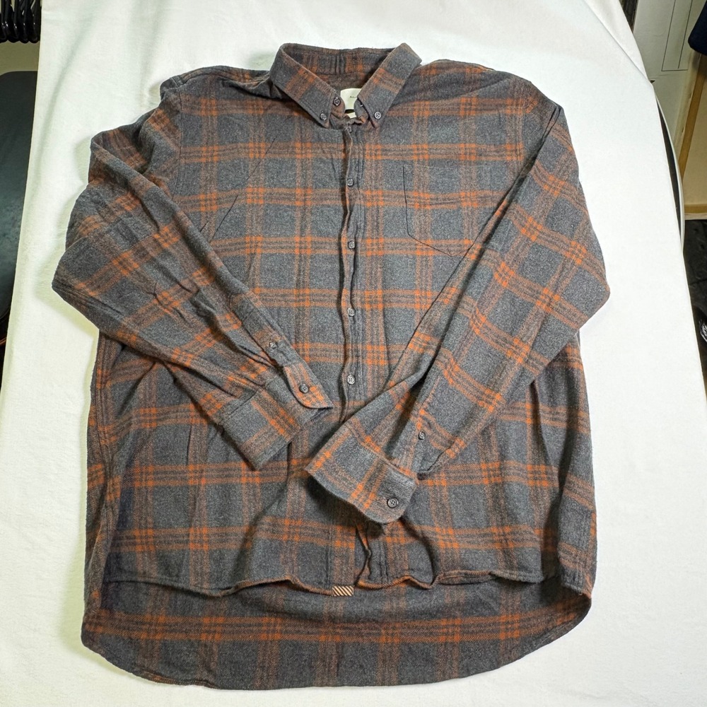 Billy Reid, Button Down Shirt, Grey/Orange Plaid, XXL, MSRP $195